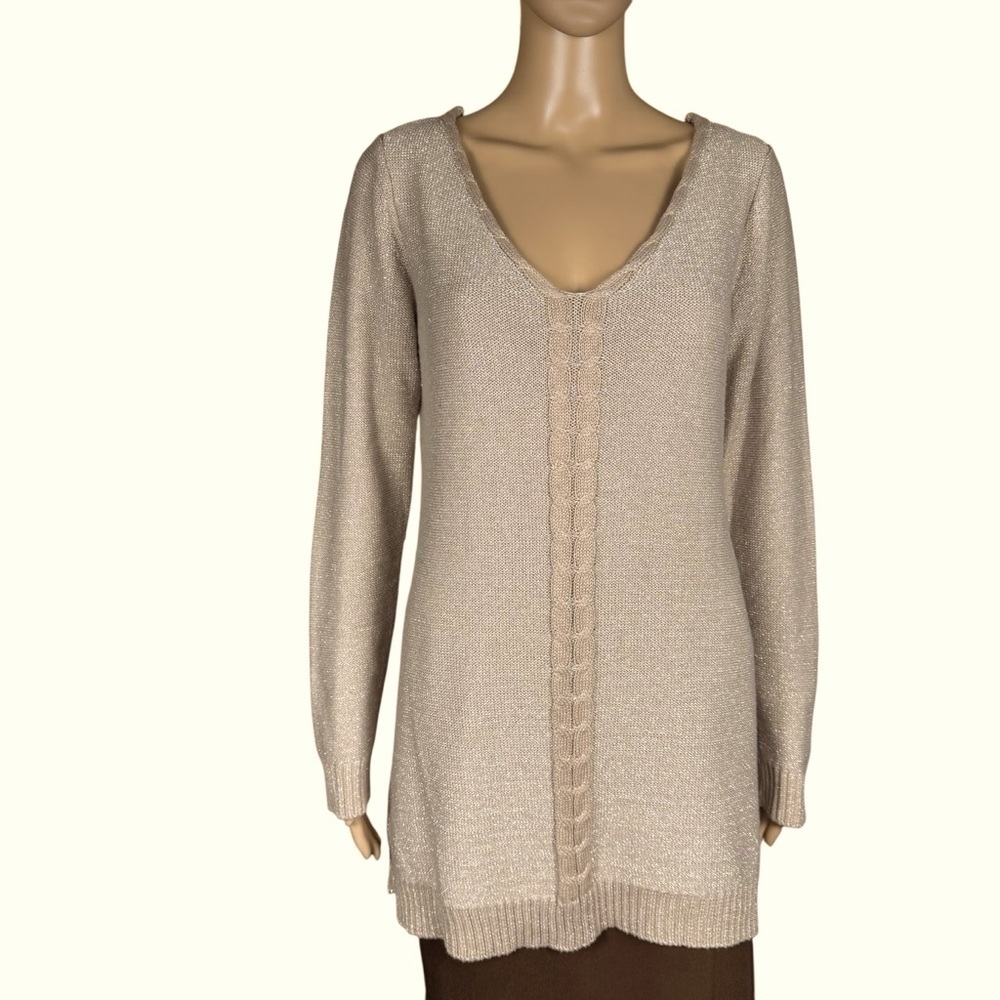Belldini V-neck Lace Back Golden Sparks Knit Sweater Size L